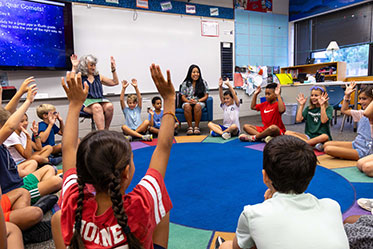 Students playing a circle game. Links to Types of Legacy Gifts